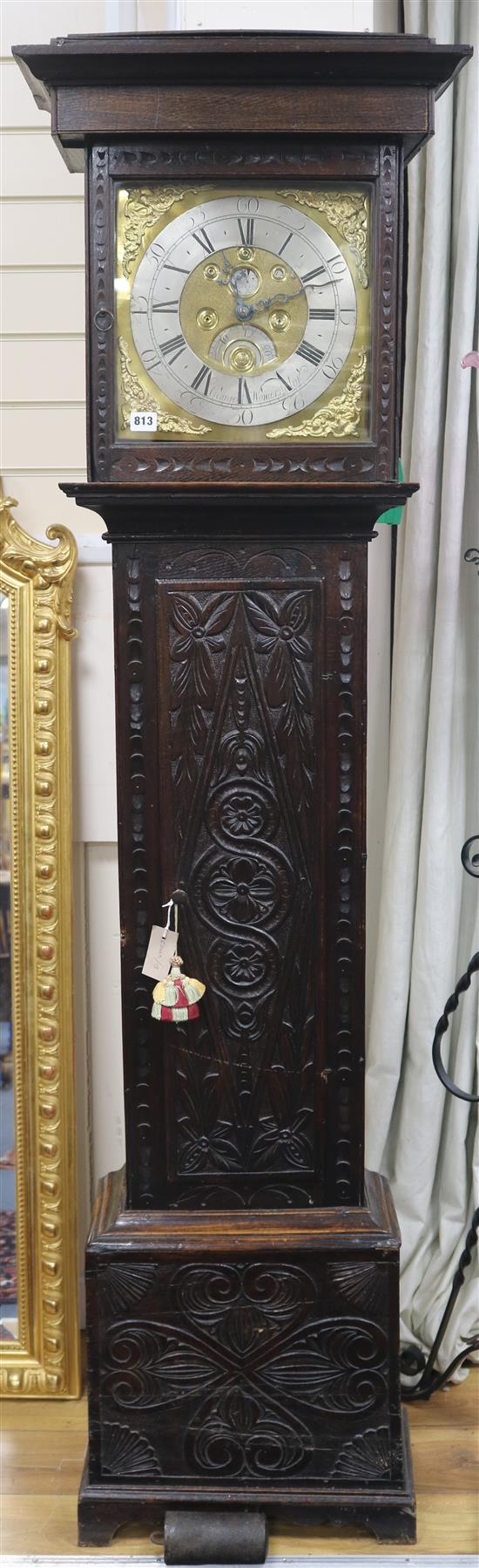 A George III carved oak 30-hour longcase clock by George Womersley, H.190cm